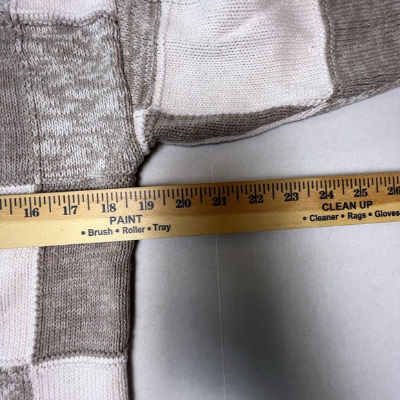 Leo‎ & Nicole Oatmeal Taupe Cardigan Windowpane Sweater Open Front Knit Size P L - Picture 6 of 10